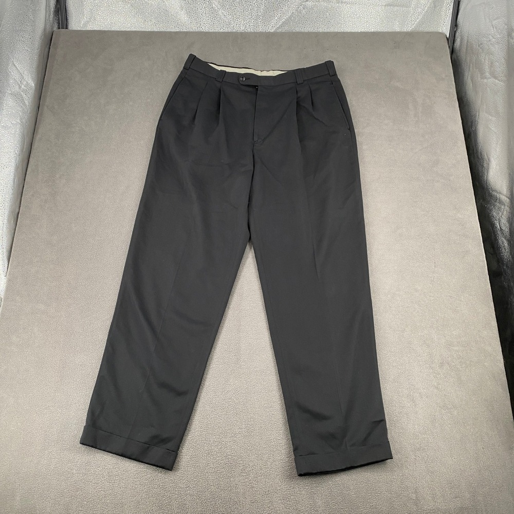 Riviera Mens Black Pleated Cuffed Microfiber Dress Pants Slacks 36 Canada